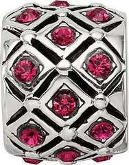 Sterling Silver July Bead with Red Preciosa Crystal  Solid, Elegant Design