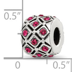 Sterling Silver July Bead with Red Preciosa Crystal  Solid, Elegant Design
