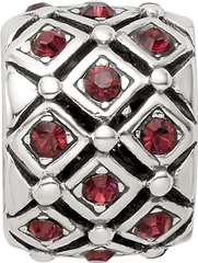 Sterling Silver 925 June Red Crystal Bead with Solid Casted Design