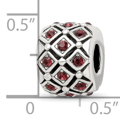 Sterling Silver 925 June Red Crystal Bead with Solid Casted Design