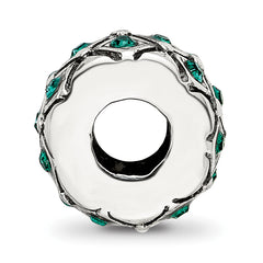 Sterling Silver 925 Bead with Green Crystal May Birthstone Elegant Design