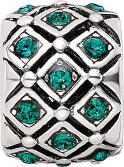 Sterling Silver 925 Bead with Green Crystal May Birthstone Elegant Design