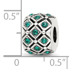 Sterling Silver 925 Bead with Green Crystal May Birthstone Elegant Design