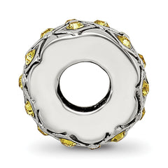 Sterling Silver 925 Bead with Yellow Crystal, Solid Casted Design
