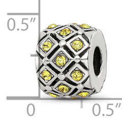 Sterling Silver 925 Bead with Yellow Crystal, Solid Casted Design