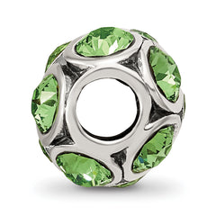 Sterling Silver 925 August Green Crystal Bead with Solid Casted Design