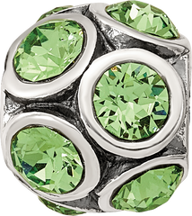 Sterling Silver 925 August Green Crystal Bead with Solid Casted Design