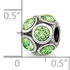 Sterling Silver 925 August Green Crystal Bead with Solid Casted Design