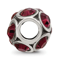 Sterling Silver 925 Red Crystal Bead with Solid Casted Design