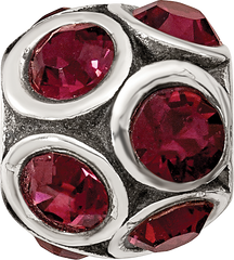Sterling Silver 925 Red Crystal Bead with Solid Casted Design