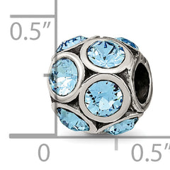 Sterling Silver 925 Bead with Blue Preciosa Crystal March Birthstone