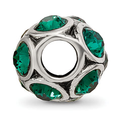 Sterling Silver 925 May Birthstone Green Crystal Bead Solid Cast