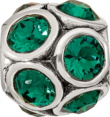 Sterling Silver 925 May Birthstone Green Crystal Bead Solid Cast