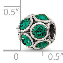 Sterling Silver 925 May Birthstone Green Crystal Bead Solid Cast