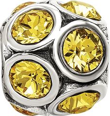 Sterling Silver 925 November Birthstone Yellow Crystal Bead Elegant Solid Design
