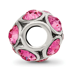 Sterling Silver 925 Pink Crystal October Birthstone Bead Solid Cast Design