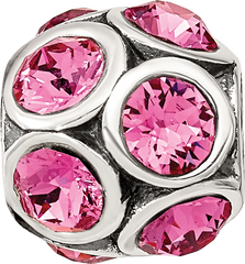 Sterling Silver 925 Pink Crystal October Birthstone Bead Solid Cast Design