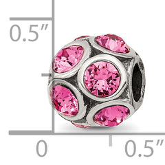 Sterling Silver 925 Pink Crystal October Birthstone Bead Solid Cast Design