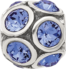 Sterling Silver 925 September Blue Crystal Bead Elegant Casted Design