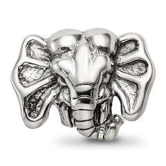 Sterling Silver 925 Elephant Bead with Antiqued Finish Solid Design