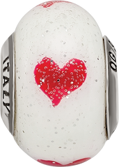 Sterling Silver 925 Heart Glass Bead Elegant White Reflective Design