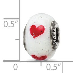 Sterling Silver 925 Heart Glass Bead Elegant White Reflective Design