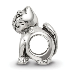 Sterling Silver 925 Antique Cat Bead with Solid Casted Design