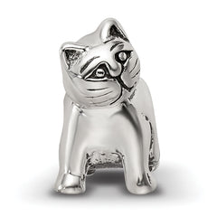 Sterling Silver 925 Antique Cat Bead with Solid Casted Design