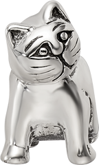 Sterling Silver 925 Antique Cat Bead with Solid Casted Design