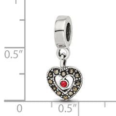 Sterling Silver 925 Marcasite Heart Dangle Bead Elegant Vintage Charm