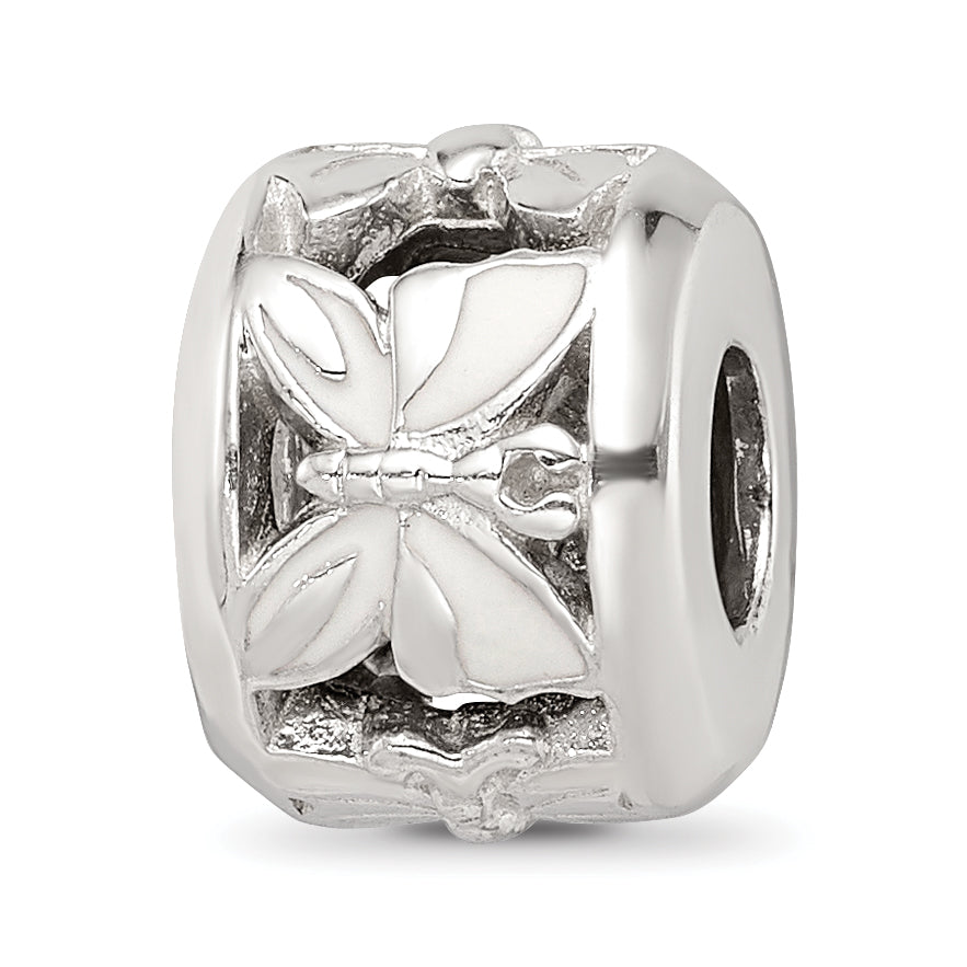 Sterling Silver Reflections White Enameled Butterfly Bead
