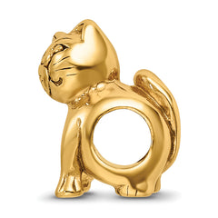 Sterling Silver Gold-Plated Cat Bead with Polished Finish