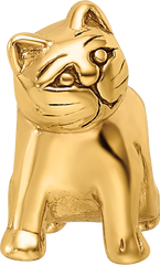 Sterling Silver Gold-Plated Cat Bead with Polished Finish