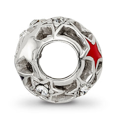 Sterling Silver 925 Crystal and Enamel Stars Bead Solid Elegant Finish