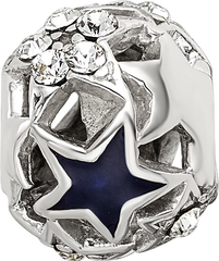 Sterling Silver 925 Crystal and Enamel Stars Bead Solid Elegant Finish
