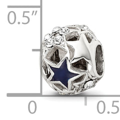 Sterling Silver 925 Crystal and Enamel Stars Bead Solid Elegant Finish