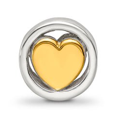 Sterling Silver 925 Gold-Plated Heart Bead with Solid Cast Design