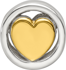 Sterling Silver 925 Gold-Plated Heart Bead with Solid Cast Design
