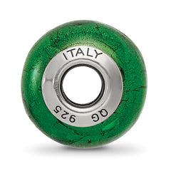 925 Sterling Silver Green Murano Glass Bead with Elegant Italian Design