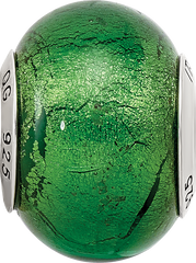 925 Sterling Silver Green Murano Glass Bead with Elegant Italian Design