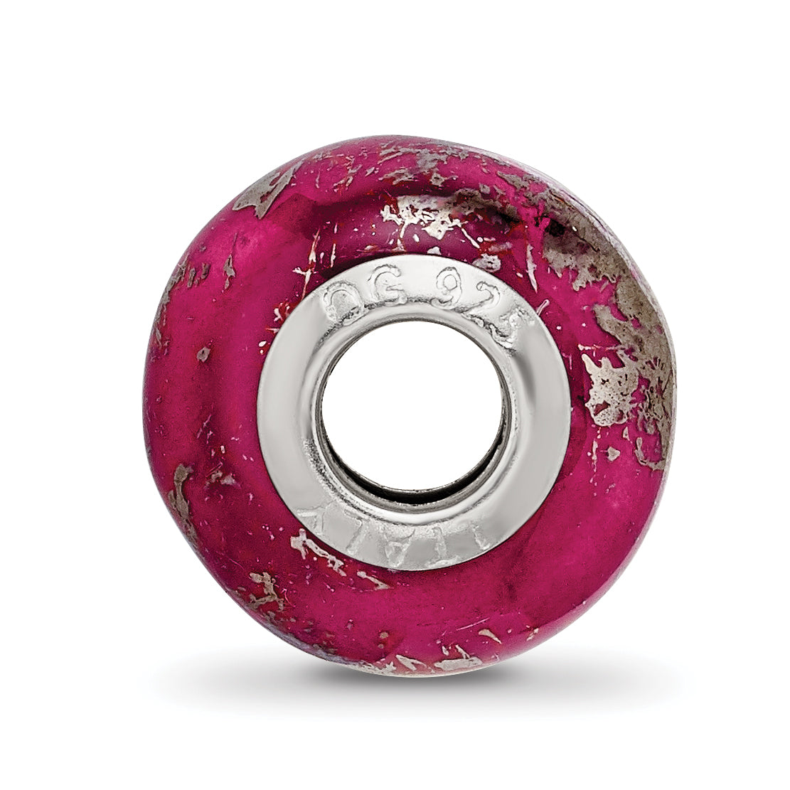 Sterling Silver Reflections Dark Pink w/Platinum Foil Ceramic Bead