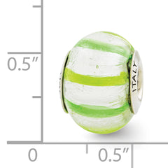 Sterling Silver Murano Glass Bead in Light/Dark Green Elegant 925 Jewelry