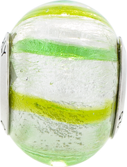 Sterling Silver Murano Glass Bead in Light/Dark Green Elegant 925 Jewelry