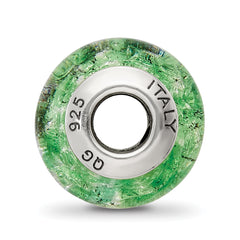 Sterling Silver 925 Murano Glass Bead with Green and White Design