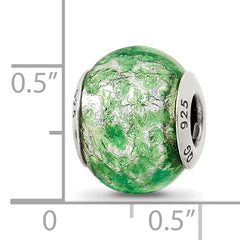 Sterling Silver 925 Murano Glass Bead with Green and White Design