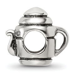 Sterling Silver 925 Antiqued Teapot Bead with Themed Design