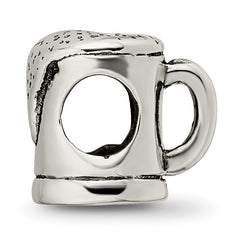 Sterling Silver 925 Beer Mug Bead with Antiqued Finish Solid Themed Design