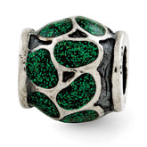 Sterling Silver Reflections Green Enamel w/Sparkles Bead