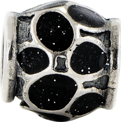 Sterling Silver 925 Black Enamel Fancy Bead with Sparkle Accents