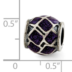 Sterling Silver 925 Purple Enamel Sparkle Bead Elegant Fancy Jewelry